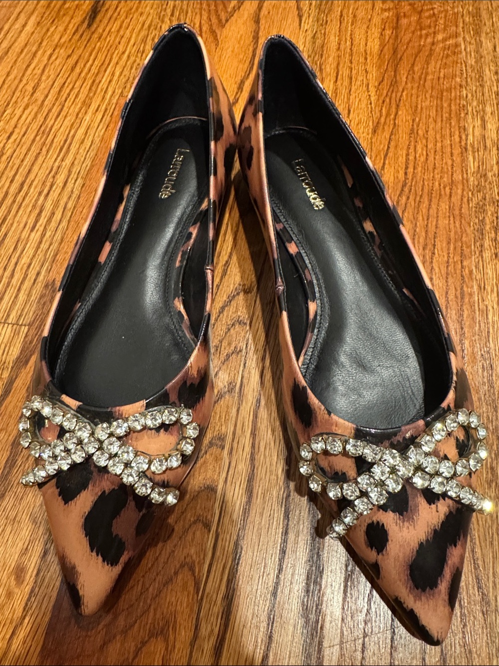 NEW Larroude leopard flats with rhinestone bow 7.5